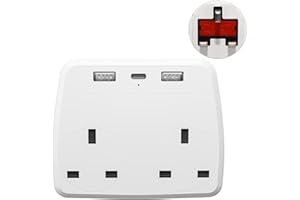 HITRENDS Extension Lead, 2 Way Power Strips with 2 USB and 1 USB C, Extension Plug Adapter(13A/2500W), Multi Wall Plug Extender for Home, Travel, Office, Double UK Socket Adapter for Phone, Tablet, White