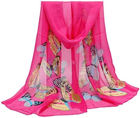 SetMei New Fashion Scarf Lady Butterfly Print Neck Shawl Scarve Warm Wrap Stole (Hot Pink)