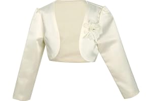 iEFiEL Kinder Bolero Schulterjacke Jäckchen Mädchen Bolero Jacke Festlich - Langarm Weiß Ivory zum Kommunionkleid Taufkleid