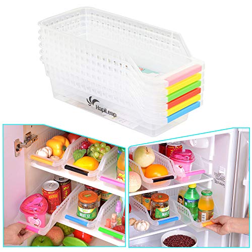 HapiLeap Réfrigérateur Organiseur de Rangement Durable Fruits Panier de Cuisine à Manche Collecteur Support Panier Boîte (6Pcs)