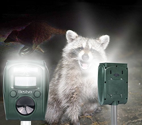 BESTVA Solar Katzenschreck wasserdichte Ultraschall Abwehr mit LED Blinklicht aufladbarer Tiervertreiber Hundeschreck Marderschreck Waschbärvertreiber mit Erdspieß im Garten und in der Garage - 6