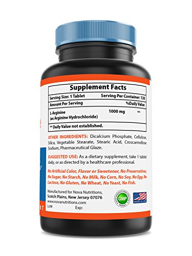 Nova Nutritions L-Arginine 1000 mg 120 Tablets - Image 3