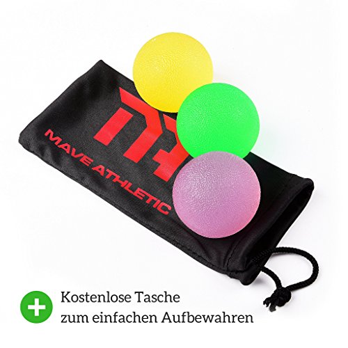 MAVE ATHLETIC ® – 3 Stk. PREMIUM Handtrainer / Unterarmtrainer / Fingertrainer / Handmuskeltrainer Griffbälle zur Stärkung der Handmuskulatur inkl. kostenlosem Aufbewahrungsbeutel - 6