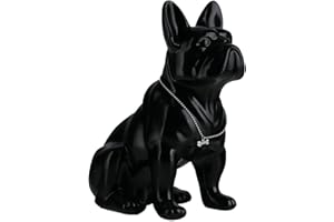 SHENGTIAN Statua di bulldog seduto con collana d'argento - Scultura in Resina per Decorazione di Soggiorno, Camera da Letto, Bagno e Scrivania (Nero, L)