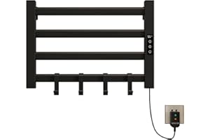 SKYLYZH Radiador de Toallas 550x350mm Toallero Eléctrico Bajo Consumo Secador de Toallas Radiador Toallero eléctrico inteligente, IP24, Temperatura ajustable 30 ℃-70 ℃, 1-9 horas de tiempo-Black Right