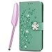 Produktbild Samsung Galaxy J4 Plus Flip Case, Bling Sparkle Plastik Bumper Hülle Mit Strass Butterfly Rheinstone Closure Halter Karteneinschub Geldbörse Lederhülle Für Samsung Galaxy J4 Prime, Minzgrün
