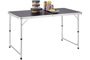 BAKAJI Tavolo da Campeggio Picnic con Altezza Regolabile, Struttura in Alluminio, Sistema Pieghevole con Maniglia per Trasporto Facilitato, Ideale per Giardino e Pranzi Esterni, 60x120x70cm (Grigio)