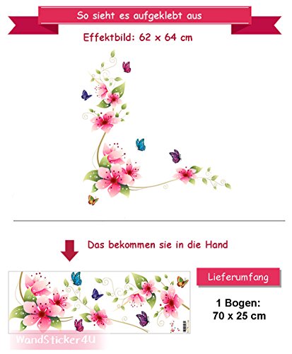 Wandsticker4U- Wandtattoo „Blumenranke Romantik“ mit Schmetterlingen | Effektbild: 62x64cm | Wandaufkleber Blumen Fenstersticker Sticker Deko für Badezimmer, Bad, Wohnzimmer, Küche, Fliesen, Schrank - 6
