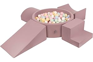 KiddyMoon Aire De Jeux en Mousse avec Rond Piscine À Balles (200 Balles) Fosses À Boules pour Enfants Jouets Parcours Obstacles, Bruyère: Bleu Pastel/Jaune Pastel/Blanc/Menthe/Rose Poudré