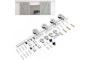 BONIKLUBA 12FT/366CM Stainless Steel Sliding Barn Door Hardware Track Kit for Double Doors Less 91cm Wide (T Hangers)