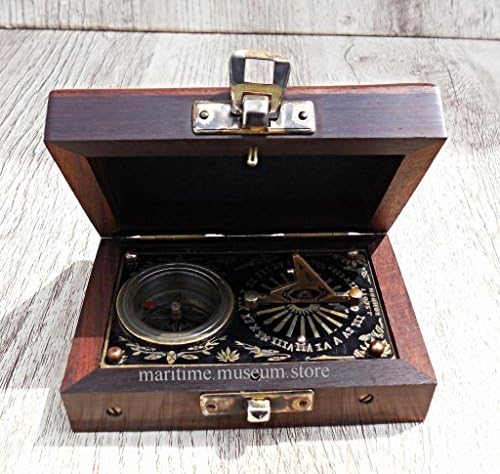Maritime Museum Store 4 Inch J.Scott Brass Pocket Beatiful Sundial Compass In Fix Wooden Box. C-3178