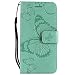 Produktbild DENDICO iPhone SE Hülle, iPhone 5 Hülle, iPhone 5S Hülle, PU Leder Flip Brieftasche Handyhülle, Schmetterling Muster TPU Schutzhülle für Apple iPhone SE / 5 / 5S - Vert