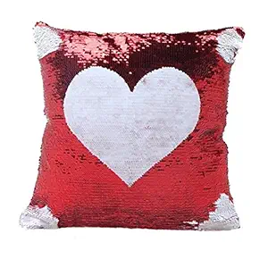 Okayji Silk Sequin Mermaid Throw Pillow Cover with Magical Changing Colour (Red)