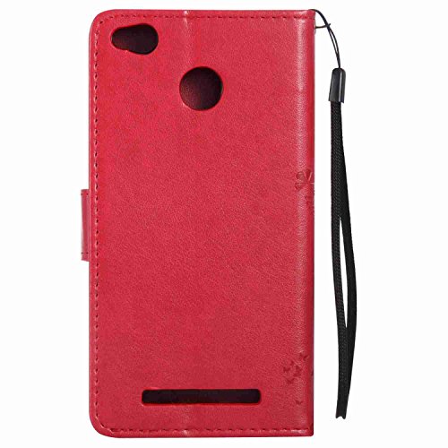 Guran   Funda de Cuero Para Xiaomi Redmi 3   3S   3 Pro Smartphone Funci  n de Soporte con Ranura para Tarjetas Flip Case Cover-rojo