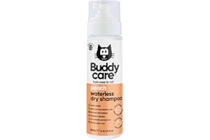 Buddycare Shampoo secco senza risciacquo per gatto alla pesca | Shampoo detergente profondo per gatti | Fragranza fresca | con Aloe Vera e Pro-Vitamina B5 (200ml)