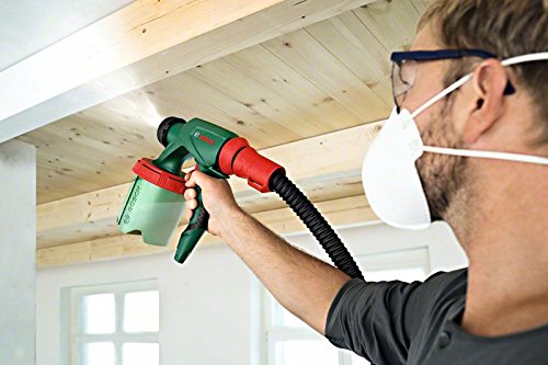 Bosch DIY Farbsprühsystem PFS 3000-2, Farbbehälter 1000 ml, Düse für Lacke und Lasuren (grau)/ Wandfarbe (weiß), Schultergurt, Farbfilter, Reinigungsbürste, Karton (650 W, 300 ml/min, 2m²/min) - 9