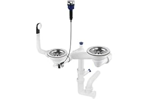 GRANMASTER Siphon Küchenspüle Automatischer 2-Kammer Raumsparsiphon mit überlauf Ablaufgarnitur für Spüle Made in Italy Anschluss an der Unterseite: 1 1/2" Siebkorb Excenterventil 3 1/2"- 30x25x35cm