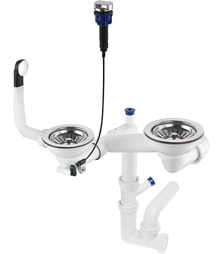 Kit Scarico Lavello Cucina Con 2 Vasche, Sifone Tubolare Salvaspazio Con Piletta 3 1 2 E Troppopieno By Primagran 86844300 - 5