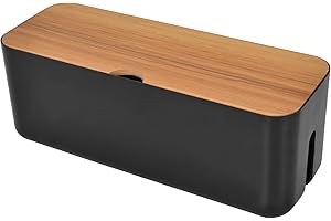 EHUIHUAN Organizador de Caja de Gestión de Cables, Caja de Almacenamiento Cables con Cubierta de Madera, Caja Guardar de Cables de Escritorio para Ocultar Cables de Manera Negro 29.5 * 11.4 * 11cm