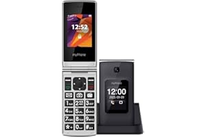 MP myPhone Tango LTE+ mit Ladestation Seniorenhandy ohne Vertrag, 2.4" und 1.77" Displays, klappbar, Klapphandy Mobiltelefon, große Tasten, 1400mAh Lange Akku, 4G, Dual-SIM, mit Notruftaste, Silber