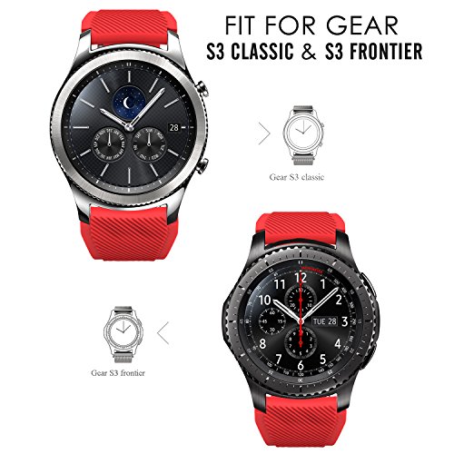 MoKo Samsung Gear S3 Frontier / Classic / Moto 360 2nd Gen 46mm Watch Armband – Silikon Sportarmband Uhr Band Strap Erstatzband Uhrenarmband für Samsung Gear S3 Classic Samrtwatch, Rot (Nicht für Gear S2 Classic) - 2