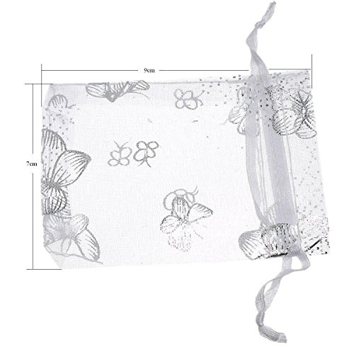 100 stück Organza Organzasäckchen Schmuckbeutel SUMERSHA Geschenkbeutel mit Schmetterling Muster weiß 7*9 cm - 4