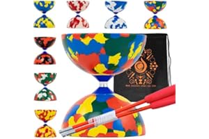 Juggle Dream Jester Diabolo Set with Fibre Sticks, Diabolo String - Pro Medium Rubber Diablo Set With Cascade Carry Bag (Multicoloured)
