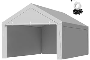 VEVOR Carport Replacement Canopy, 12 x 20 ft Potable Garage Tent Top Tarp with Sidewalls, UV-Resistant & Waterproof, Heavy Duty Car Shelter Tarp with Ball Buggees, Grey, Frame Not Included