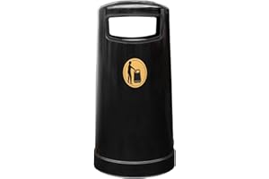 Glasdon Topsy™ 65 Outdoor Litter Bin – Compact, Weather- and Vandal-resistant Park/Street Litter Bin – Made in UK – Comes with Gold Graphic, Concrete/Paving Fixing Kit (Black - Steel Liner)