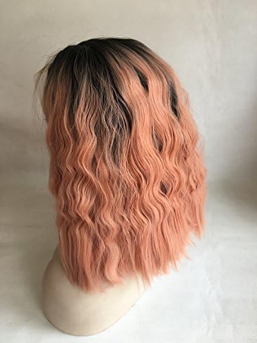 Cupidlovehair Short Natural Deep Wave Black Ombre Dark Pink Color Hest Resistant Synthetic Hair Lace Front Wig 12inch