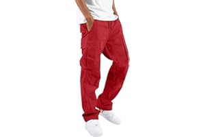 Nuqqichongtian Rote Hose Cargohose Herren Stretch Lang Regular Fit Strand Pumphose Straight Lange Sport Jogger Cargo Pants Dschungelcamp mit Taschen Schmale Passform