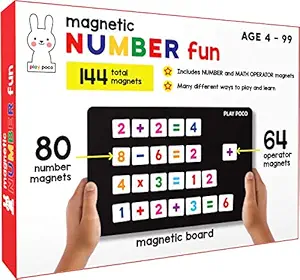 PLAY POCO Magnetic Number Fun - with 80 Number Magnets, 64 Operator Magnets, Magnetic Board and Equation Book - Learn Numbers, for Counting and Simple Math (Age 4+), Multicolor