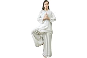 KSUA Vêtements de Tai Chi pour Femmes Uniforme de méditation Zen en Soie de Coton Kung Fu Vêtements