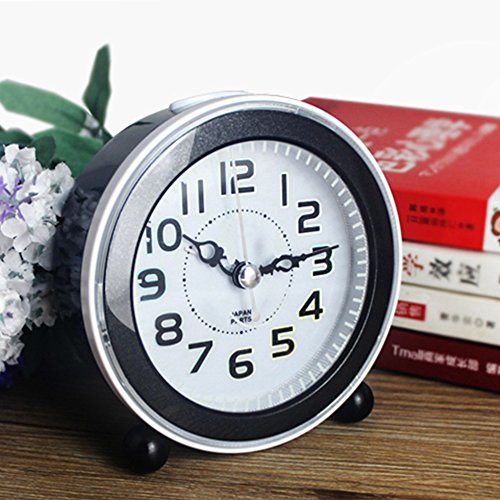 Pingxia 4 Zoll Großen Glockenwecker Ohne Ticken Wecker Laut Tischuhr Nachtlicht , Schlummerfunktion , Weckmelodien , Batteriebetrieben Schwarz 11.5cm × 10cm × 4.2cm - 3
