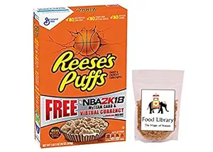 FOOD LIBRARY THE MAGIC OF NATURE Combo of General Mills Peanut Butter Sweet and Crunchy Reeses Puffs Cereal, 368 g with Food Library Golden Raisins, 100 g