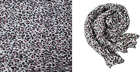 ladies' fashion animal leopard print crinkle scarf shawl - Light Pink/White
