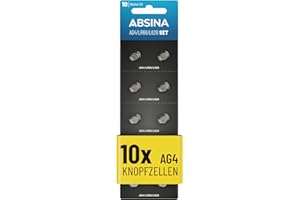 ABSINA AG4 LR66 Knopfzelle 10er Pack - 1,5V Alkaline Knopfzellen auslaufsicher & mit langer Haltbarkeit - SG4 / V4GA / G4A / 4GA / L626 / 177 / LR626 - Knopfbatterien Batterien Batterie Uhrenbatterien