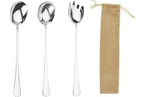 KAHOUI 3 Pièces Couverts de Table, Polie Cuillere a Salade, 28 cm Couverts a Salade, Inoxydable Couvert a Salade, Cuillère à Manche Allongé pour Les Cuisines Les Hôtels Les Restaurants