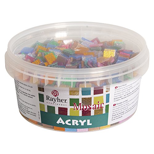 Rayher Hobby 14791999 Acryl-Mosaiksteine Mischung, Glitter, Bastelpackung, bunt, 1.33 x 1.33 x 0.64 cm