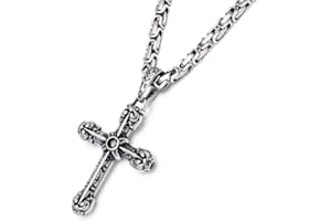 Schmuck-Checker Verzierter Kreuzanhänger aus Edelstahl silber schwarz Königskette Biker Herrenschmuck Gothic Kreuz Männer Geschenk