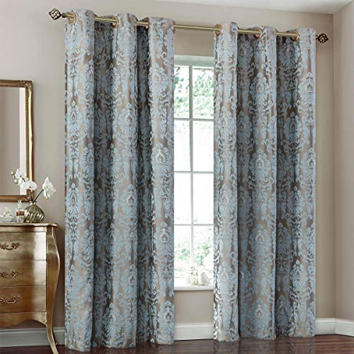 INVACHIINVACHI 2 Panels Semi Blackout Eyelet Fully Lined Curtains 100% polyester jacquard Curtains (90" Wide X 90" Drop, Blue)