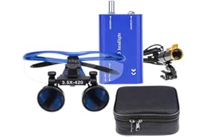 BONEW 3.5X Chirurgische Binokularlupen Optisches Glas + 5W LED-Scheinwerfer Kraftvolles Licht mit Clip-on-Typ + Stoffbeutel DY-008 (blau)