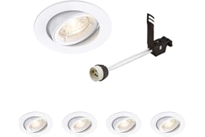 NATIONAL LIGHTING CAST Recessed Lighting - Mains Powered LED Spot Lights Downlights for Ceiling - IP20 Rated GU10 Fitting for Halogen or LED - Matt White Finish, Adjustable Tilt Version – Pack of 4