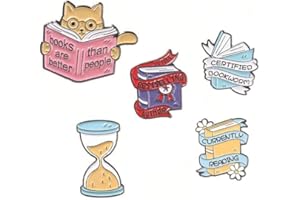 ABONITON Cartoon Learning Cat Hourglass Shape Book-Shaped Brooch Cute Animal Badge Alloy Letter Brooch Painted Lapel Pin Creative Enamel Badge Suitable for Hat Jacket Cotton Shirt Skirt Canvas Bag