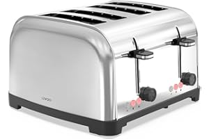 Livoo - Tostapane 4 slot DOD197 - fessura larga 3 cm, 1500-1700 W, 3 funzioni, 2 termostati indipendenti regolabili (7 livelli)