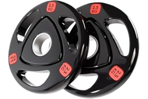 Strongway® Olympic Weight Plates Discs for Barbell Bar - 2 Inch (2") / 50mm Hole - Rubber Coated Cast Iron Weights Tri Grip Range of Weights and Sizes