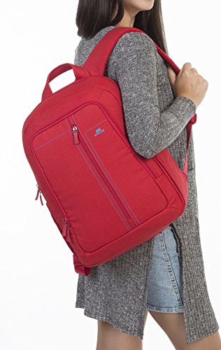 RIVACASE Notebook Rucksack bis 15.6“ – Stilvolle Tasche aus wasserabweisenden Material und extra verstärkten Seiten – Rot - 9