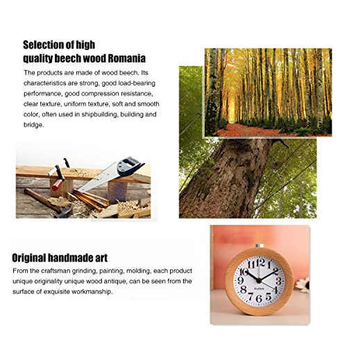 AUDEW Nachtlicht Kinder Oder Stunden Wecker Holz Wecker Mute Kreativ wecker Kleiner Runde Wecker Runde stilvoll Wecker - 3