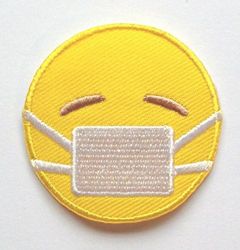 Emoji Patch Embroidered Iron on Badge Applique Patch Embroidered Iron on Badge Applique Motif DIY Customize Bag Hat T-Shirt Collectible Sick Face Surgical Mask Doctor Surgery Medic