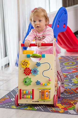 Kledio Kinder Activity Lauflernwagen aus Holz FSC® 100%, Baby Lauflernhilfe mit Bausteinen und vielen weiteren Funktionen, Laufwagen für Kinder ab 1 Jahr geeignet - 7